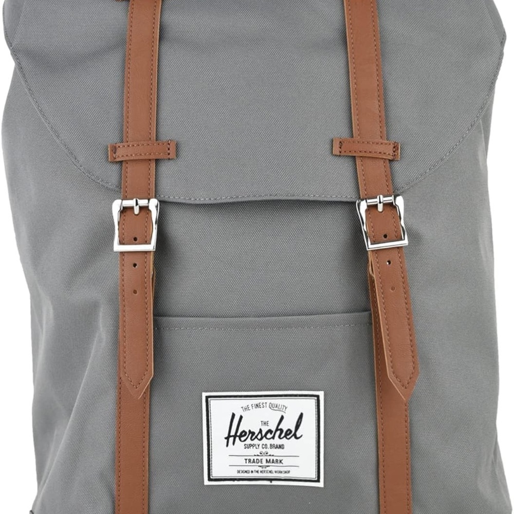 Herschel Supply Company Retreat Gray and Brown Backpack with Leather Straps